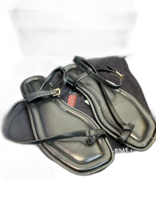 A Emery Shoe Size 39 Black Leather Ankle Strap Open Toe Sandal Flats Shoes Black / 39