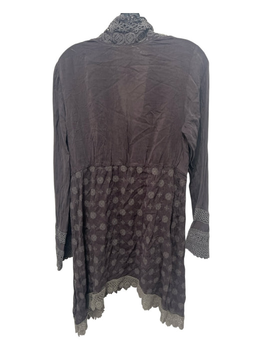 Johnny Was Size M Grey Cupra Rayon Lace Hem Floral Embroidery V Neck Dress Grey / M