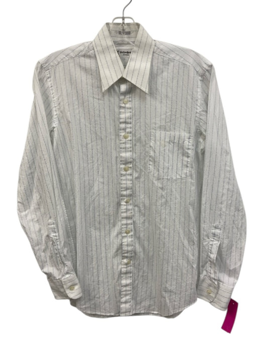 Yves Saint Laurent Vintage Size 14.5 White & Blue Cotton Men's Long Sleeve Shirt White & Blue / 14.5