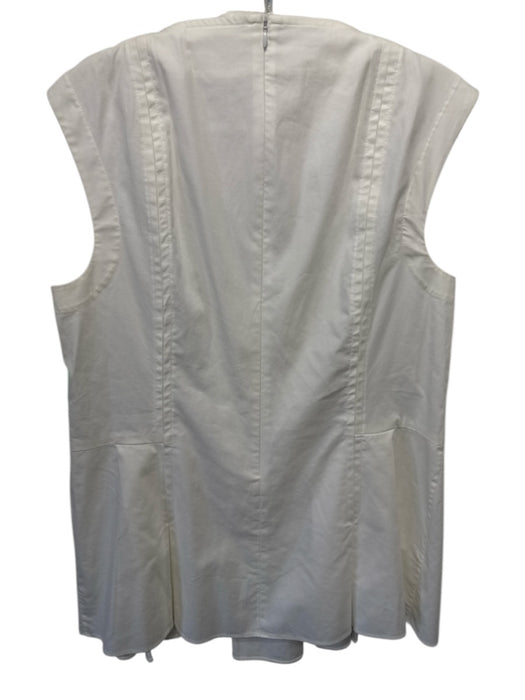 Akris Punto Size 12 Cream White Cotton Blend Cap Sleeve Zip Front V Neck Top Cream White / 12
