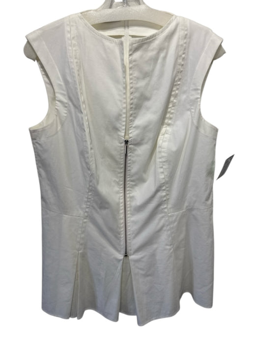 Akris Punto Size 12 Cream White Cotton Blend Cap Sleeve Zip Front V Neck Top Cream White / 12