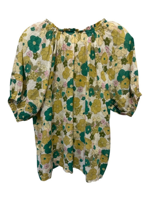 Trovata Birds of Paradis Size Large Yellow, Beige & Green Ramie Blend Floral Top Yellow, Beige & Green / Large