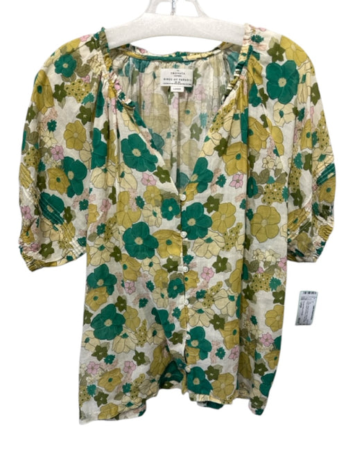 Trovata Birds of Paradis Size Large Yellow, Beige & Green Ramie Blend Floral Top Yellow, Beige & Green / Large