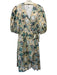 Abbey Glass Size XL Beige & Teal Cotton Floral 1/2 Puff Sleeve Wrap V Neck Dress Beige & Teal / XL