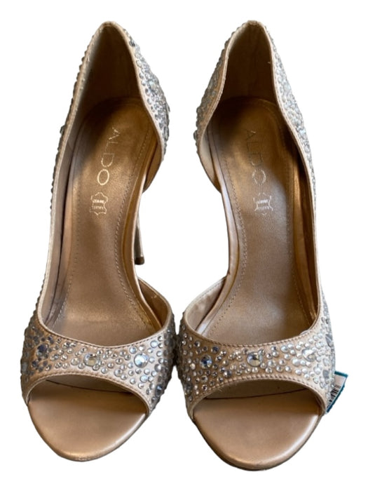 Aldo Shoe Size 37 Tan & Silver Fabric Peep Toe Side Cut Outs Pump Shoes Tan & Silver / 37