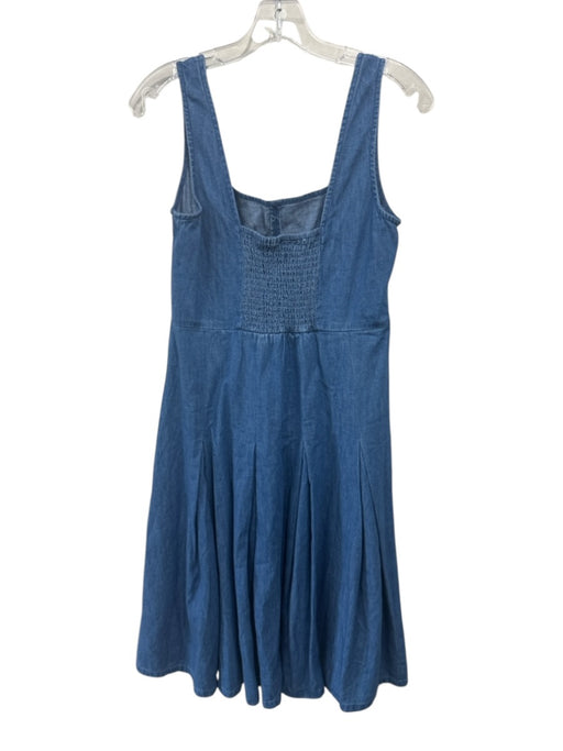 J Crew Size 6 Medium Wash Cotton Denim Sleeveless Square Neck Pleated Midi Dress Medium Wash / 6