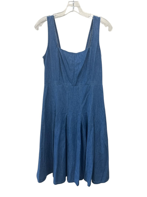 J Crew Size 6 Medium Wash Cotton Denim Sleeveless Square Neck Pleated Midi Dress Medium Wash / 6
