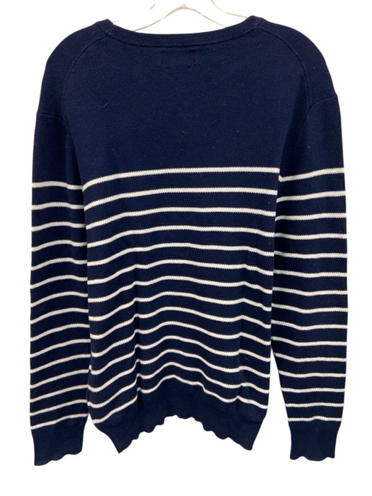 Polo Size M Navy Blue & White Pima Cotton Stripe Crewneck Men's Sweater Navy Blue & White / M