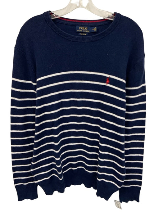 Polo Size M Navy Blue & White Pima Cotton Stripe Crewneck Men's Sweater Navy Blue & White / M