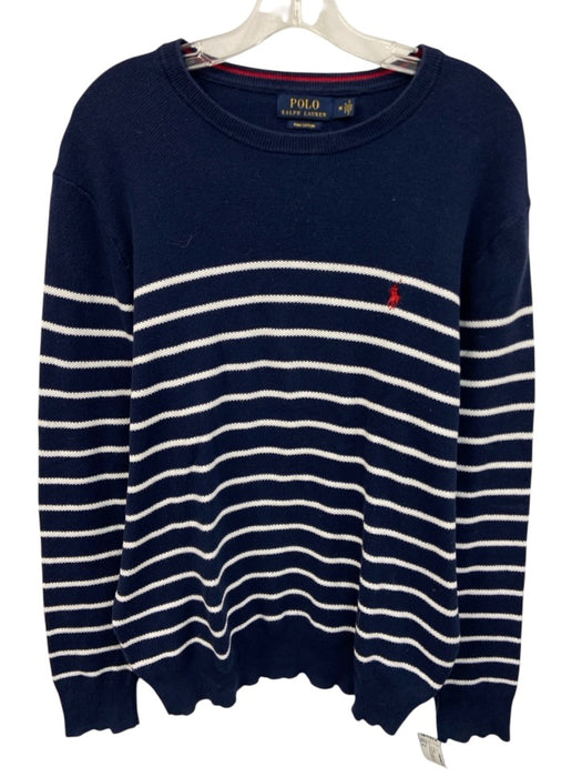 Polo Size M Navy Blue & White Pima Cotton Stripe Crewneck Men's Sweater Navy Blue & White / M