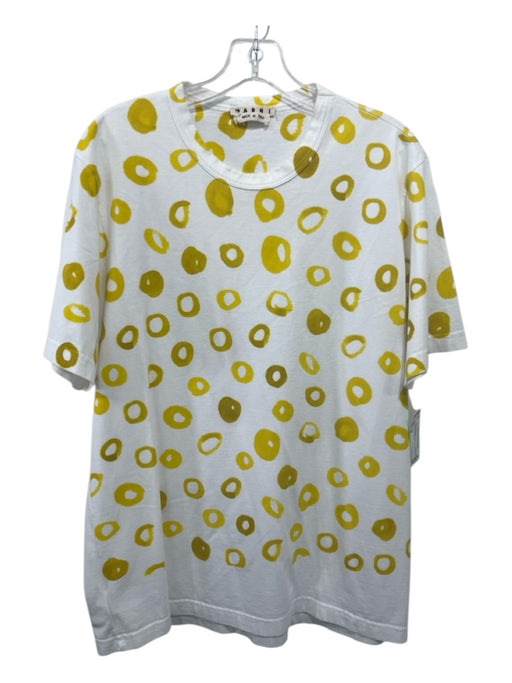 Marni Size 50 White & Yellow Cotton All Over Print Men's Short Sleeve White & Yellow / 50