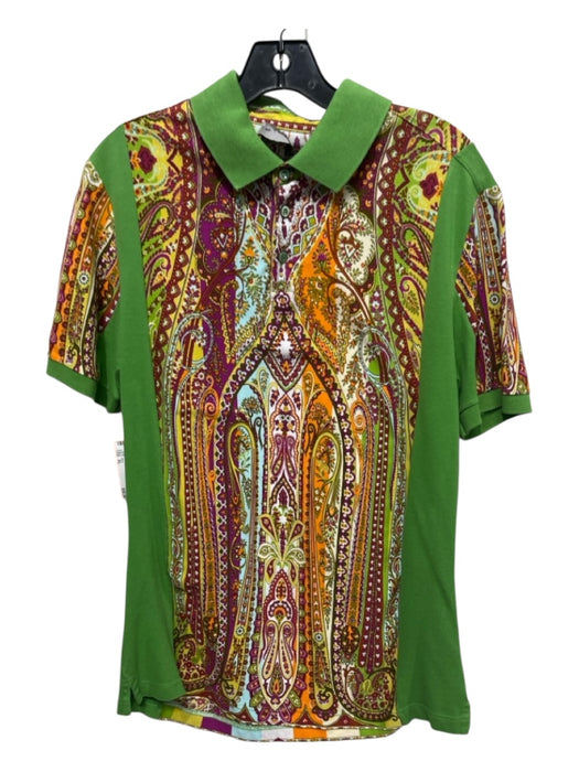 Etro Size XL Green & Red Cotton Paisley Polo Men's Short Sleeve Green & Red / XL