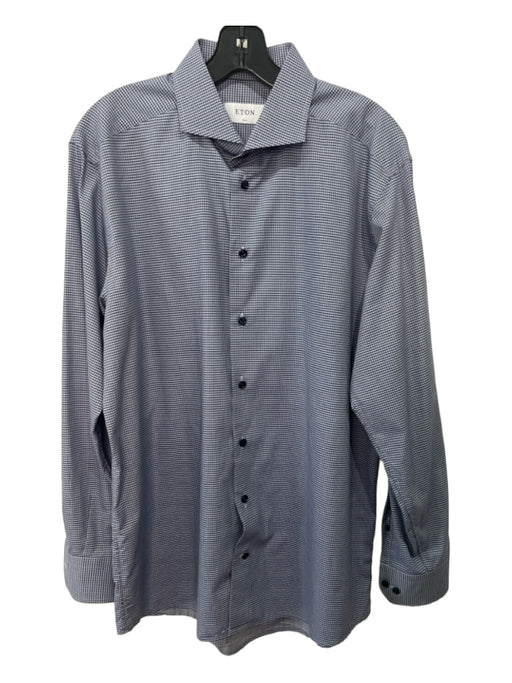 Eton Size 17.5 Blue & White Cotton Plaid Button Down Men's Long Sleeve Shirt 17.5