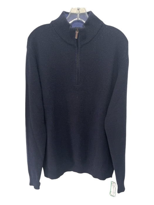 Ledbury Size L Navy Wool Blend Solid Quarter Zip Men's Sweater L