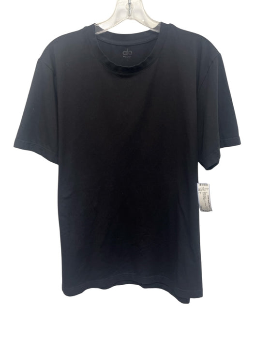 Alo Size L Black Synthetic Solid Athletic T Shirt Men's Short Sleeve Black / L
