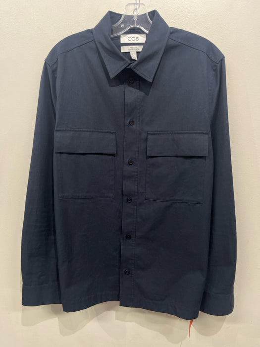 COS Size M Black Cotton Blend Solid Front Pocket Button up Long Sleeve Shirt