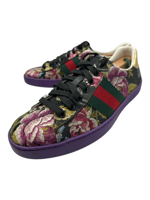 Gucci Shoe Size 7.5 Purple & Multi Leather Floral Sneaker Men's Shoes Purple & Multi / 7.5