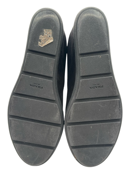 Prada Shoe Size 39.5 Black Suede round toe Platform Lace Up Rubber Sole Booties Black / 39.5