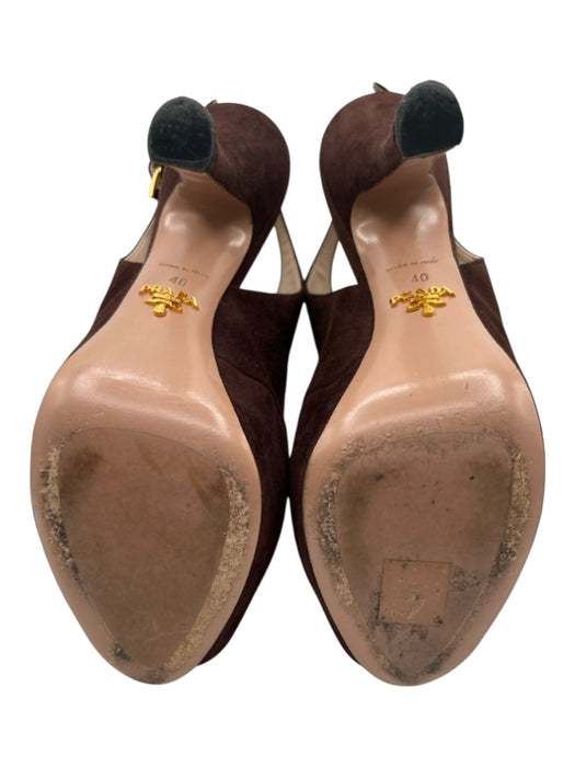 Prada Shoe Size 40 Brown Suede Round Peep Toe Caged Slingback Tie Pumps Brown / 40