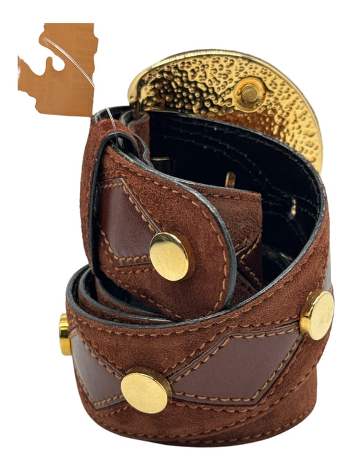 Escada Cognac Brown Leather & Suede Gold hardware Diamond Pattern Belts Cognac Brown / 40