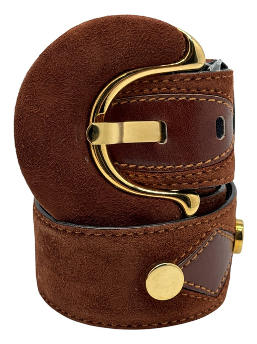 Escada Cognac Brown Leather & Suede Gold hardware Diamond Pattern Belts Cognac Brown / 40