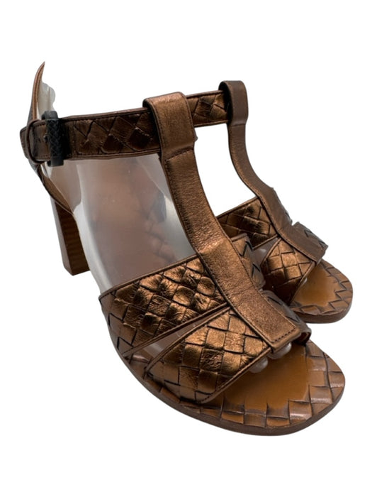 Bottega Veneta Shoe Size 39.5 Copper Leather Ankle Buckle Basket Weave Sandals Copper / 39.5