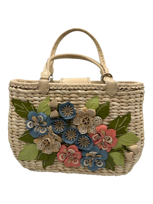 Brighton Straw Straw & Leather Magnetic  Flap Floral Applique Woven Bag Straw / M