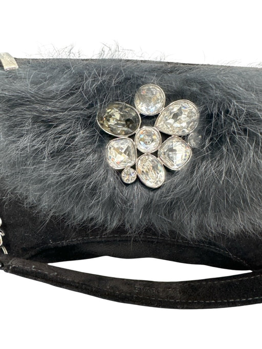 Swarovski Black Suede & Fur Zip Close Rhinestone hand bag Bag Black / S