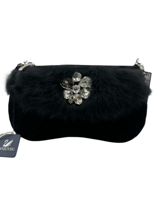 Swarovski Black Suede & Fur Zip Close Rhinestone hand bag Bag Black / S