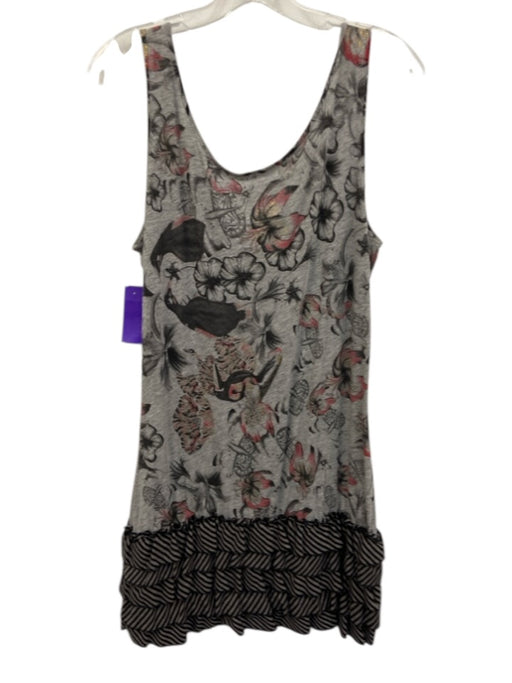 Custo Barcelona Size 4 Gray, Red, Black Cotton Blend Floral & Stripe Print Dress Gray, Red, Black / 4