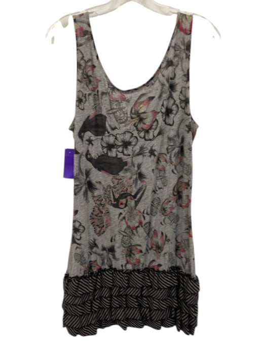 Custo Barcelona Size 4 Gray, Red, Black Cotton Blend Floral & Stripe Print Dress Gray, Red, Black / 4
