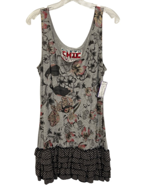Custo Barcelona Size 4 Gray, Red, Black Cotton Blend Floral & Stripe Print Dress Gray, Red, Black / 4