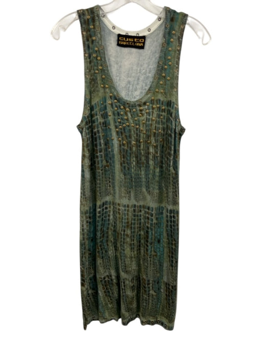 Custo Barcelona Size 4 Green & Brown Viscose Blend Knit Croc Studded Dress Green & Brown / 4