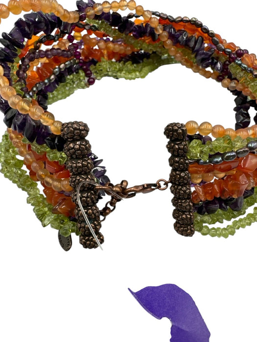 Satellite Paris Purple, Orange, Green GLASS & STONE Mixed Beads cuff Jewelry Set Purple, Orange, Green