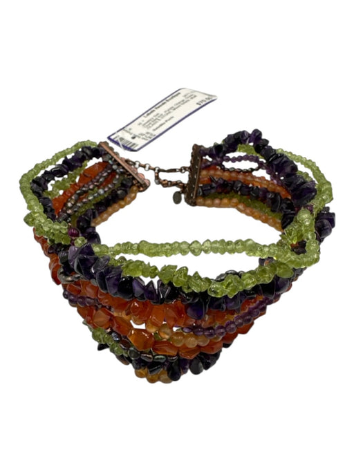 Satellite Paris Purple, Orange, Green GLASS & STONE Mixed Beads cuff Jewelry Set Purple, Orange, Green