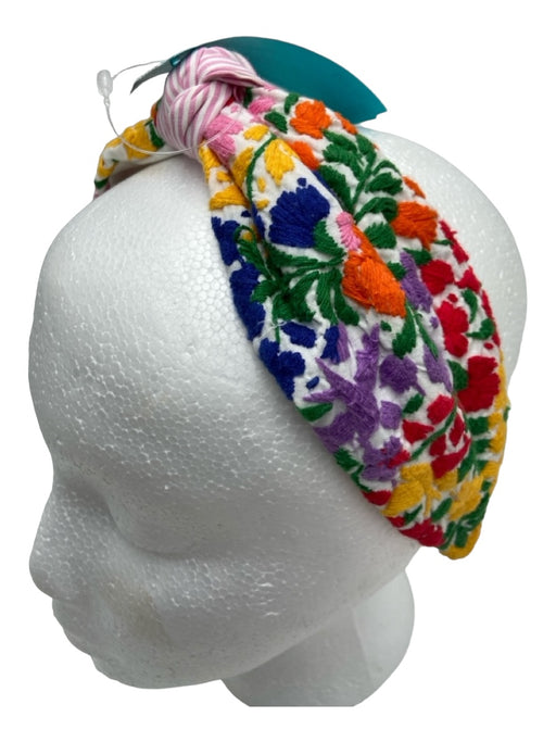 Mi Golondrina White & Multi Cotton Floral Embroidered Knot Detail Headband White & Multi