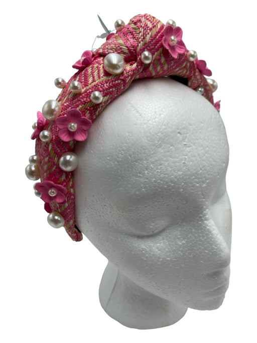 Brianna Cannon Pink Beige & White Raffia Floral Application Knot Headband Pink Beige & White