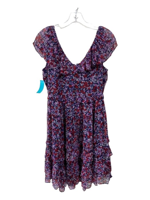 Draper James Size 4 Blue Purple Red Viscose Floral V Neck & Back Midi Dress Blue Purple Red / 4