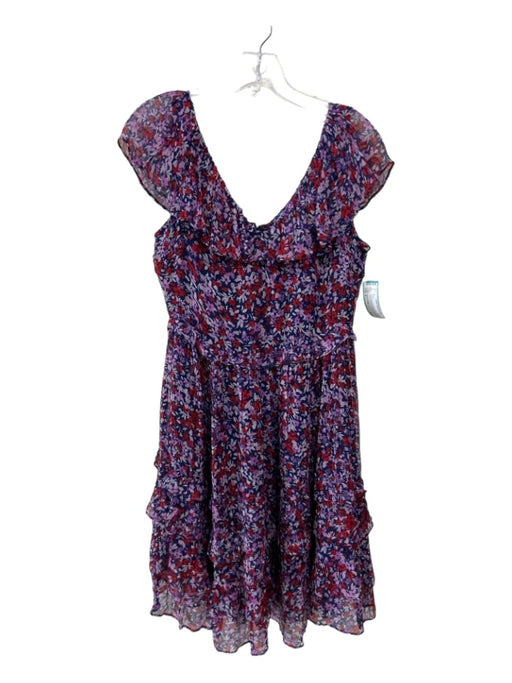 Draper James Size 4 Blue Purple Red Viscose Floral V Neck & Back Midi Dress Blue Purple Red / 4