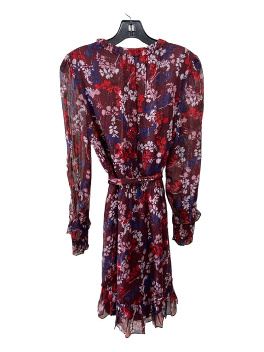 Draper James Size S Maroon & Blue Viscose Floral Metallic Thread Ruffle Dress Maroon & Blue / S