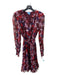 Draper James Size S Maroon & Blue Viscose Floral Metallic Thread Ruffle Dress Maroon & Blue / S