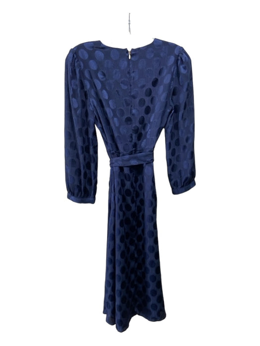 Draper James Size 2 Navy Polyester Polka Dots Long Sleeve V Neck Midi Dress Navy / 2