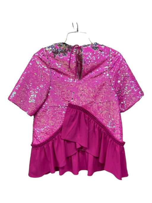 Crosby Size XS Hot pink Polyester All Over Sequins Short Sleeve Ruffle Hem Top Hot pink / XS