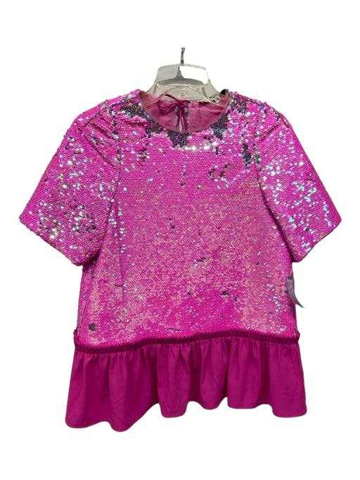 Crosby Size XS Hot pink Polyester All Over Sequins Short Sleeve Ruffle Hem Top Hot pink / XS