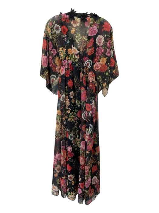 Farm Rio Size XS Black & Multi Viscose Floral Application Elastic Waist Dress Black & Multi / XS