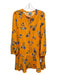 Draper James Size S Yellow & Navy Polyester Half Button Tie Neck Floral Dress Yellow & Navy / S