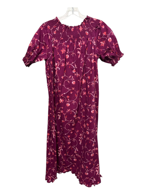Hill House Size XS Burgundy, Red, Pink Cotton Short Puff Sleeve Floral Dress Burgundy, Red, Pink / XS