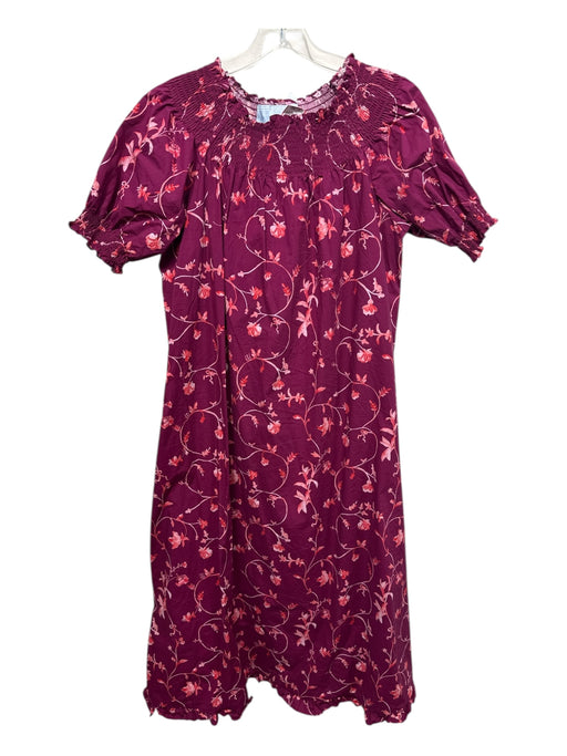 Hill House Size XS Burgundy, Red, Pink Cotton Short Puff Sleeve Floral Dress Burgundy, Red, Pink / XS