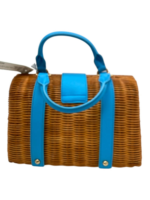 Draper James Blue & Tan Wicker Top Handle Hinge Open Press Lock Hand Bag Blue & Tan
