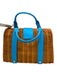 Draper James Blue & Tan Wicker Top Handle Hinge Open Press Lock Hand Bag Blue & Tan